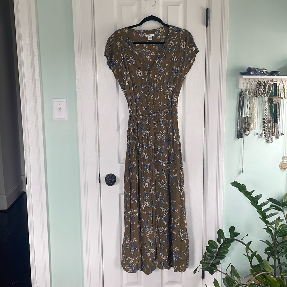 Green floral button down dress